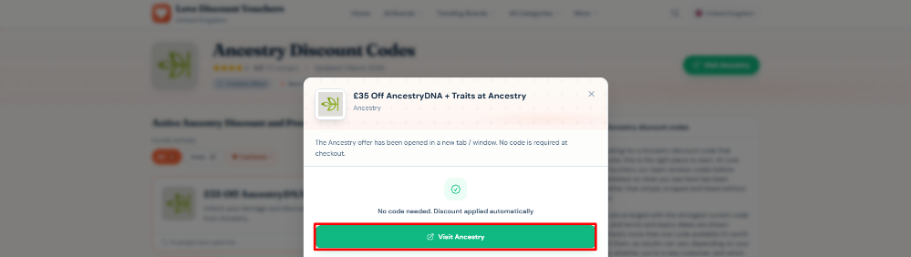 The link to the Ancestry website on Love Discount Vouchers