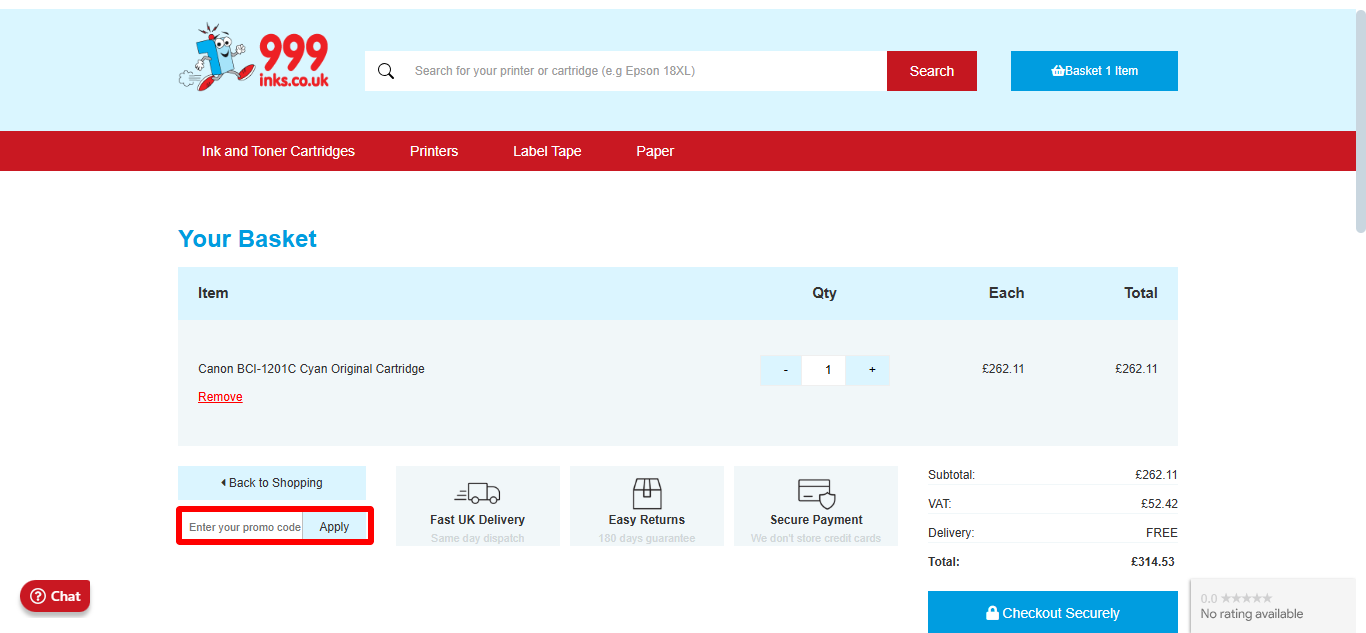 999inks voucher code place that you can find on the basket page of 999inks