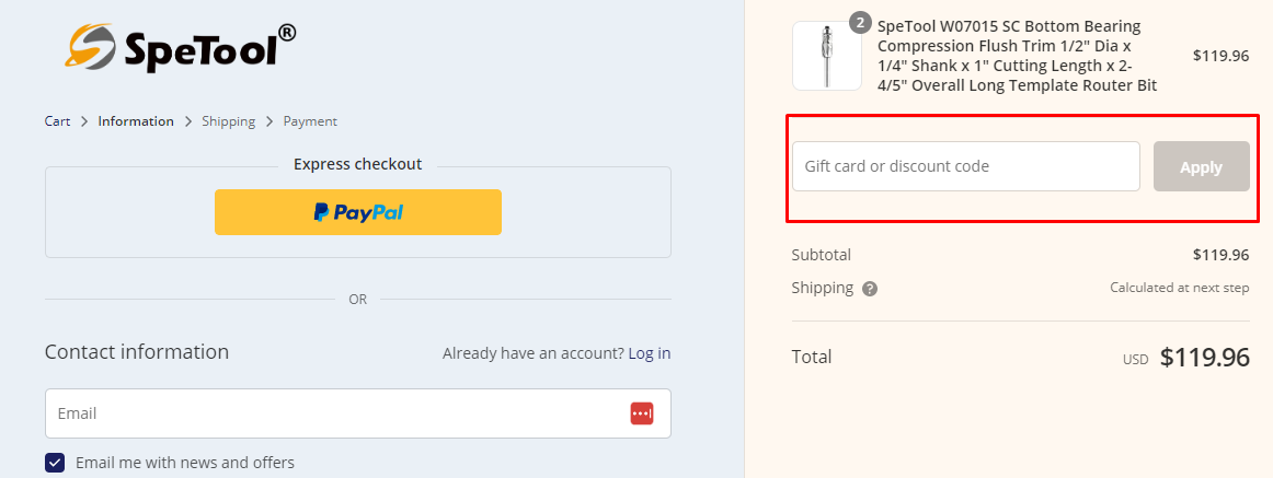 How do I use my SpeTool discount code?