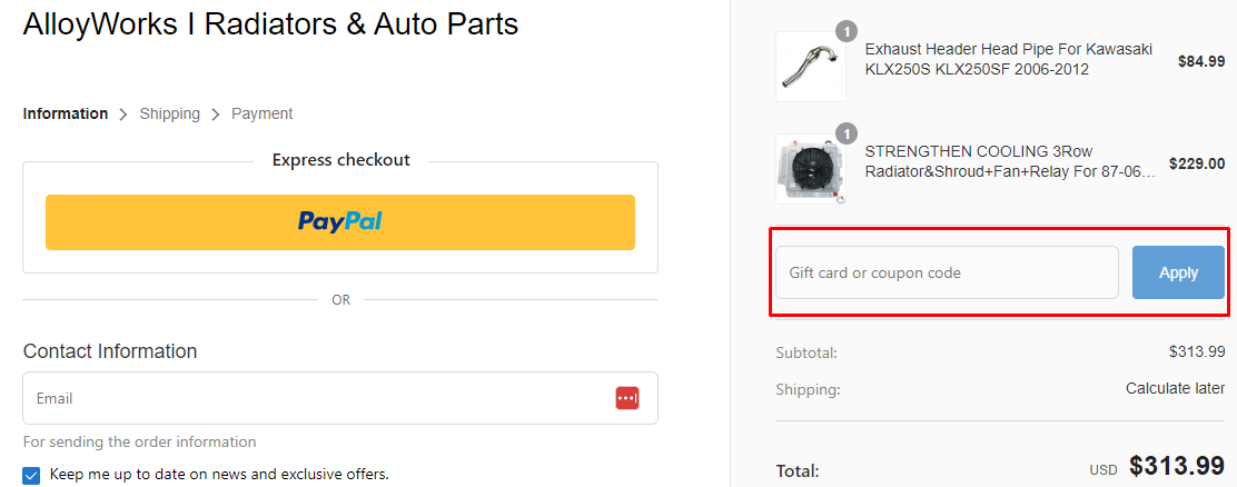 How do I use my AlloyWorks coupon code?