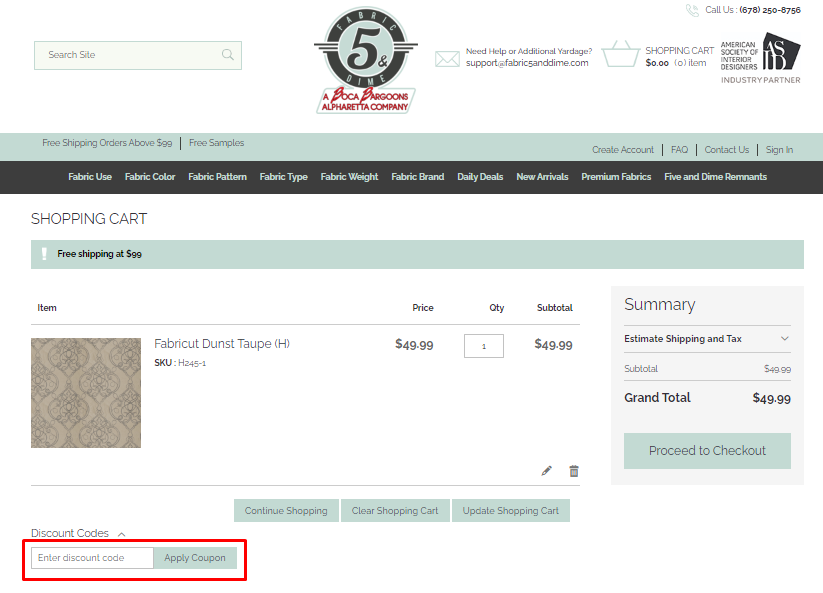 How do I use my Fabric5andDime discount code?