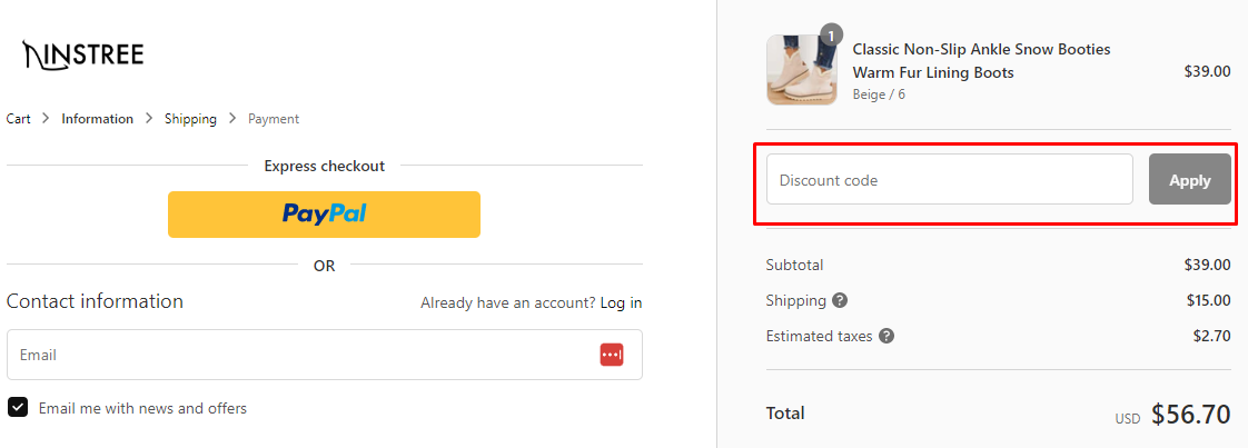 How do I use my Tinstree discount code?