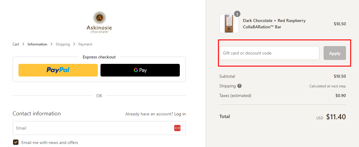 How do I use my Askinosie discount code?