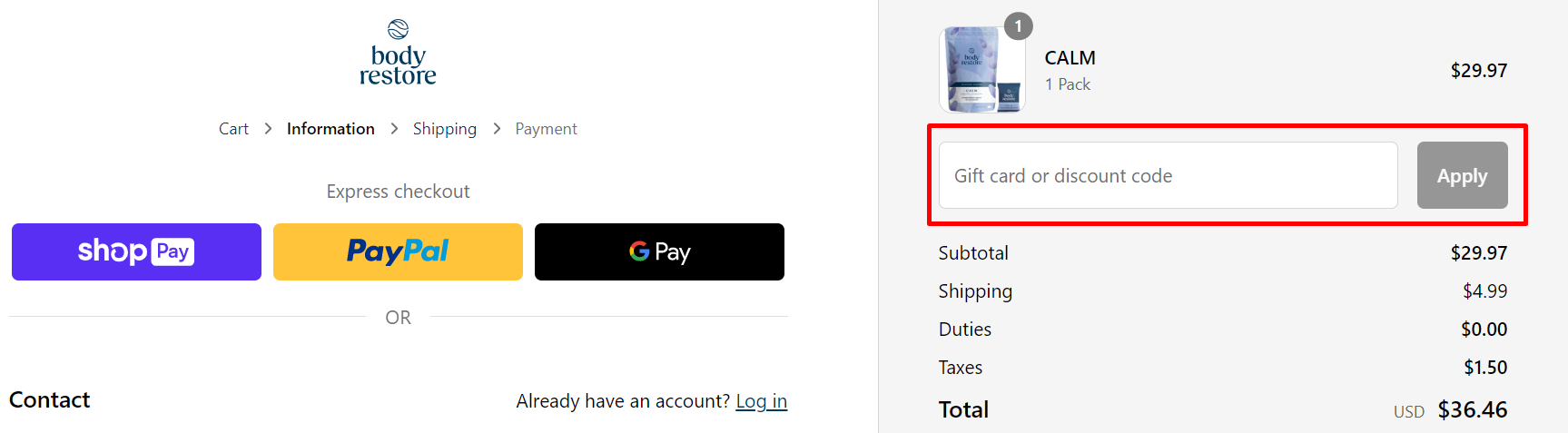How do I use my Body Restore discount code?