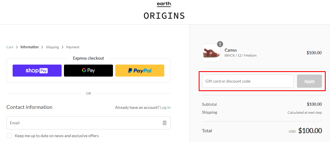 How do I use my Earth Shoes discount code?
