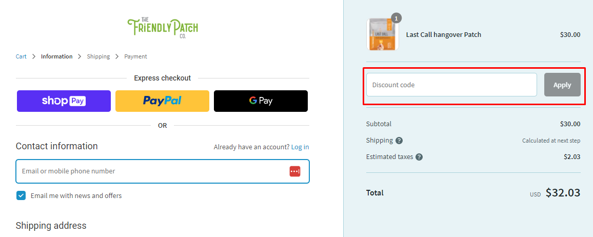 How do I use my The Friendly Patch coupon code?