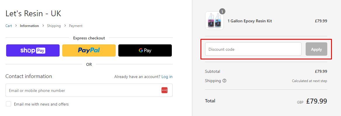 How do I use my Let's Resin discount code?