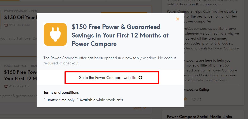 Power Compare offer