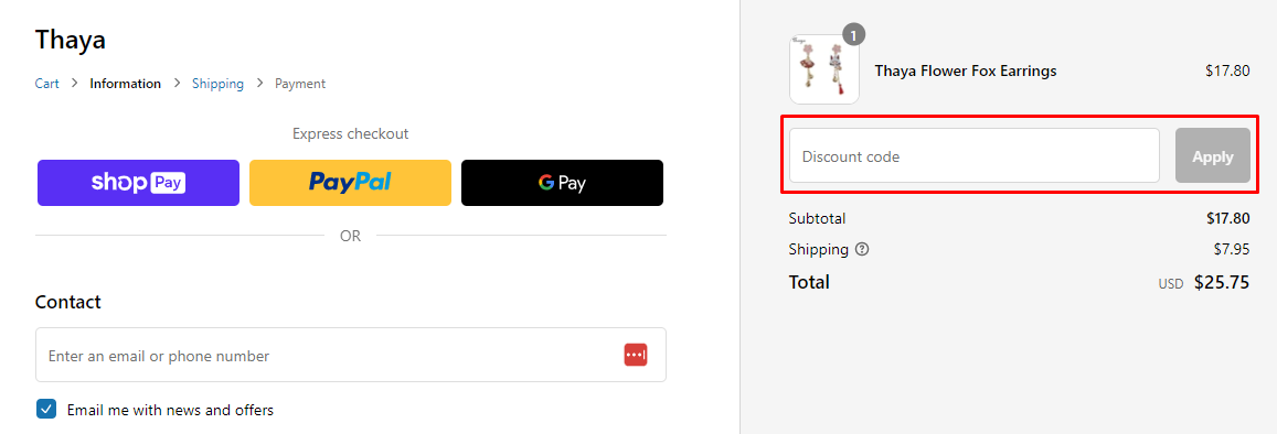 How do I use my THAYA discount code?