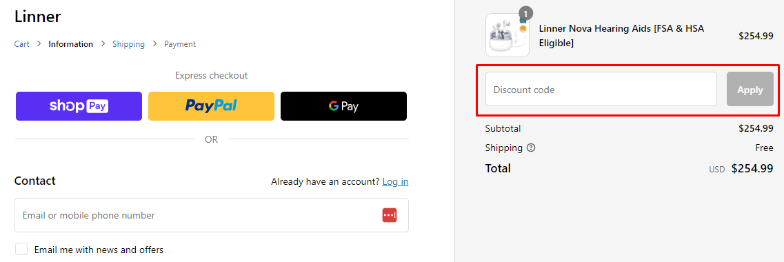 How do I use my LINNER discount code?
