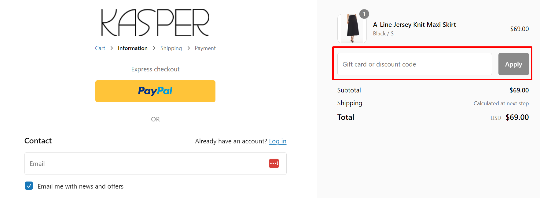 How do I use my Kasper discount code?