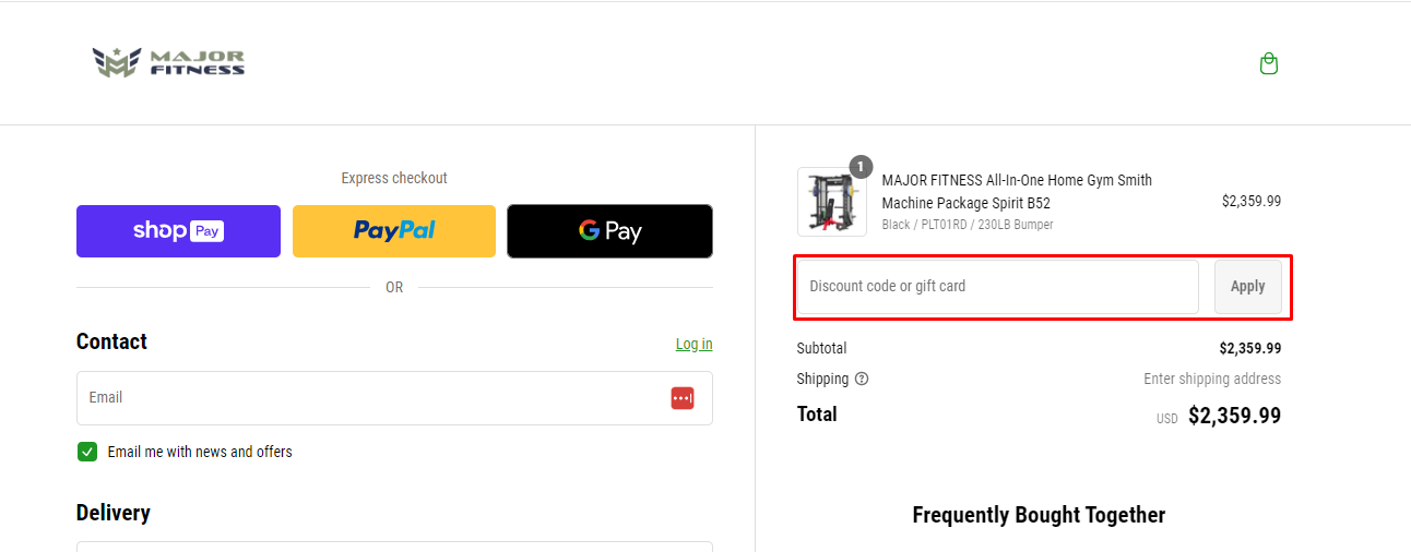How do I use my Major Fitness discount code?