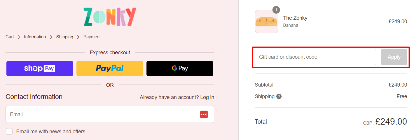 How do I use my Zonky discount code?
