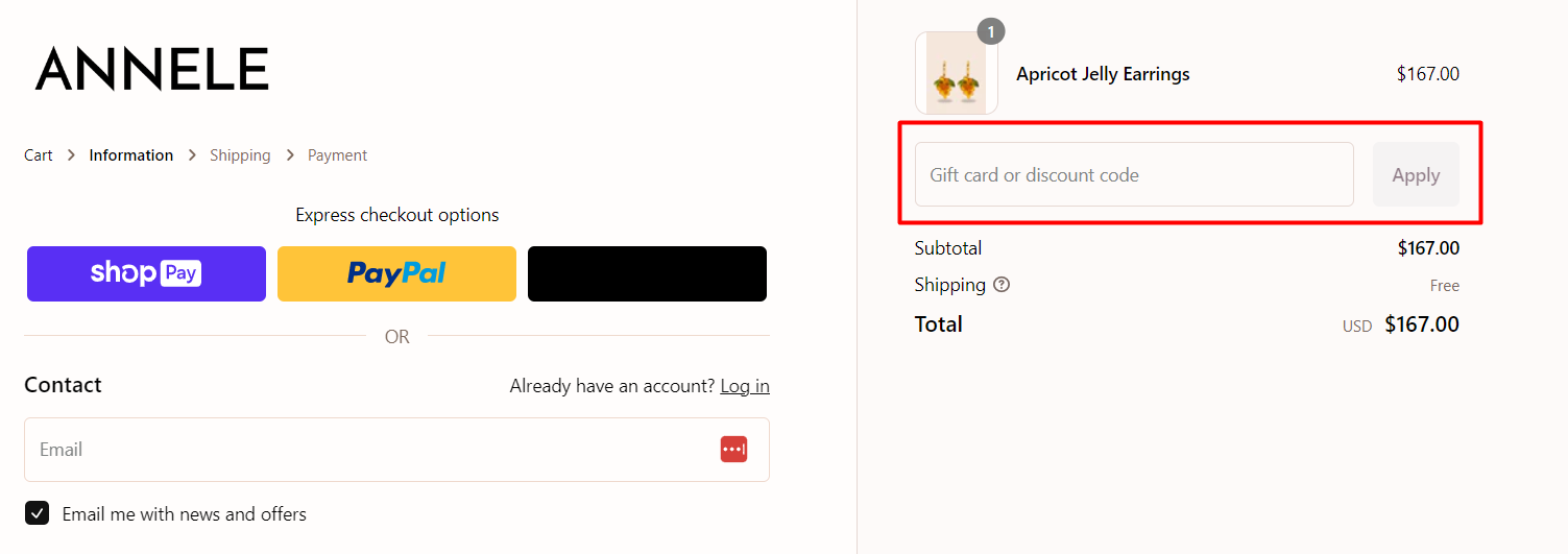 How do I use my ANNELE discount code?