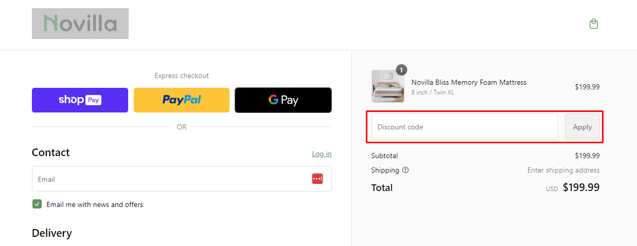 How do I use my Novilla discount code?