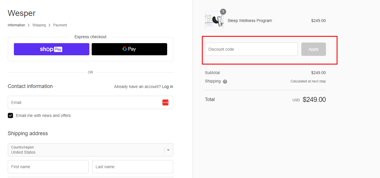 How do I use my Wesper discount code?