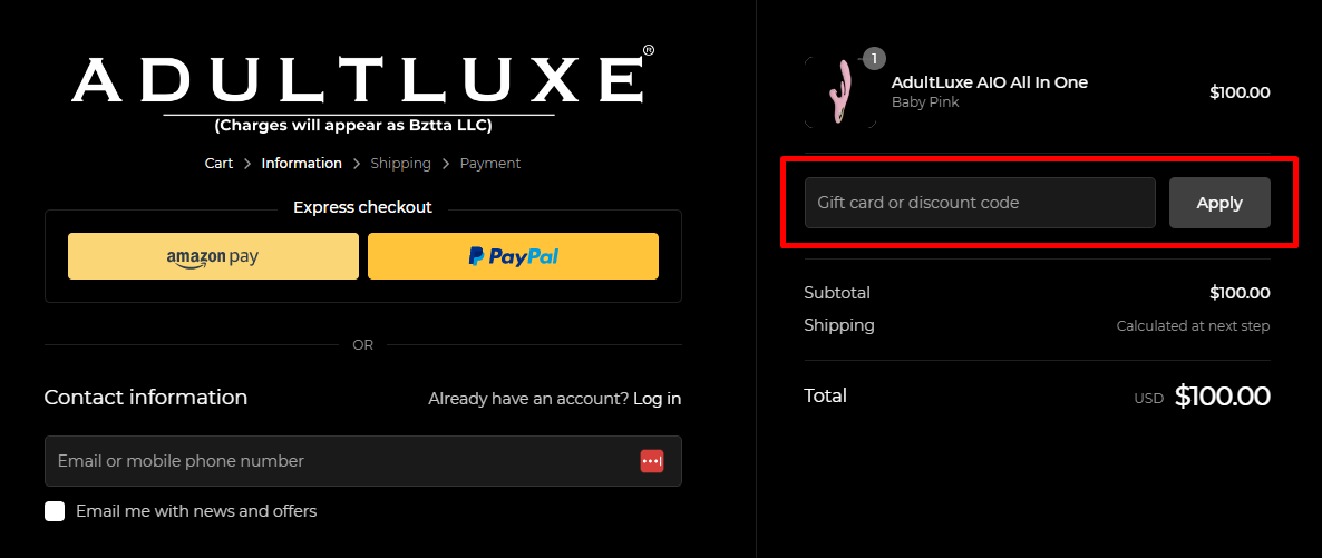 How do I use my AdultLuxe discount code?