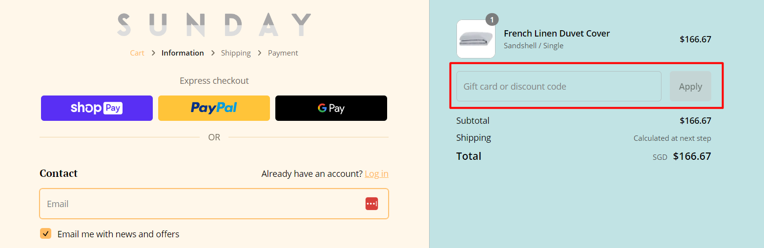How do I use my Sunday Bedding discount code?
