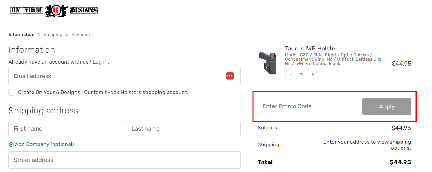 How do I use my On Your 6 Designs promo code?