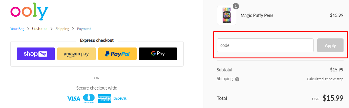 How do I use my OOLY LLC discount code?