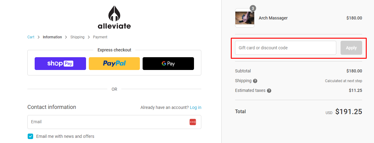 How do I use my Alleviate discount code?