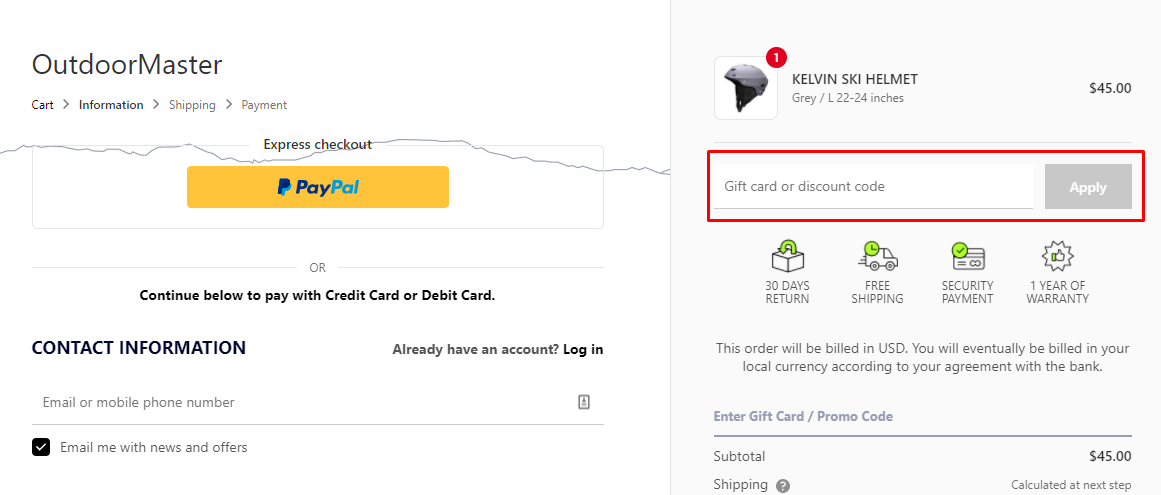How do I use my Outdoor Master discount code?