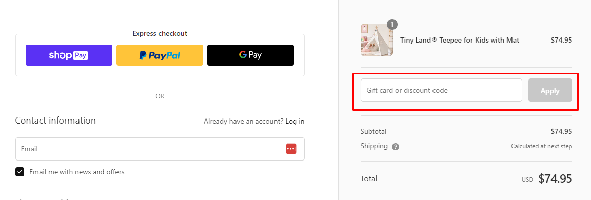 How do I use my Tiny Land discount code?