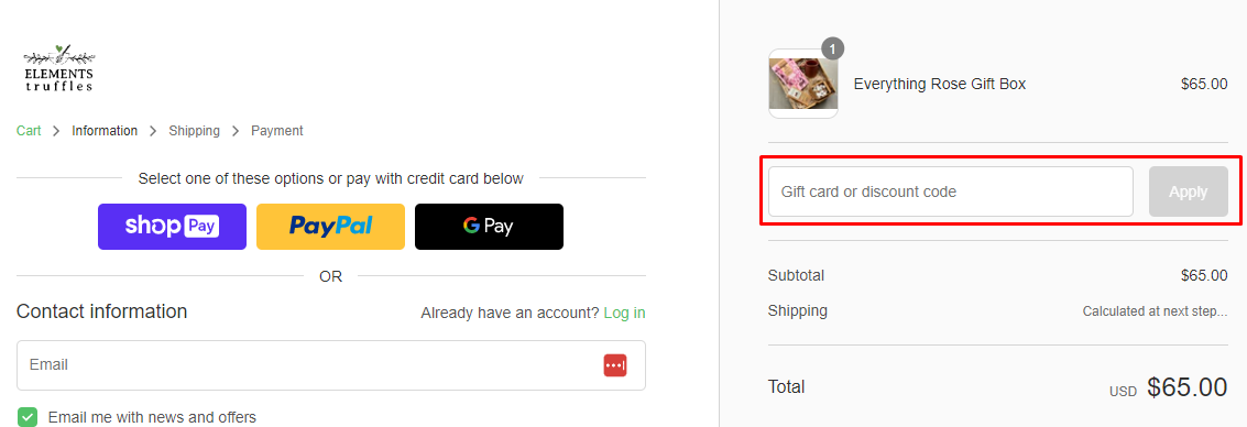 How do I use my Elements Truffles discount code?