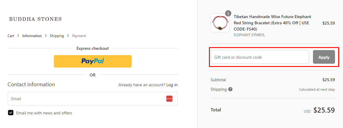 How do I use my Buddha Stones discount code?