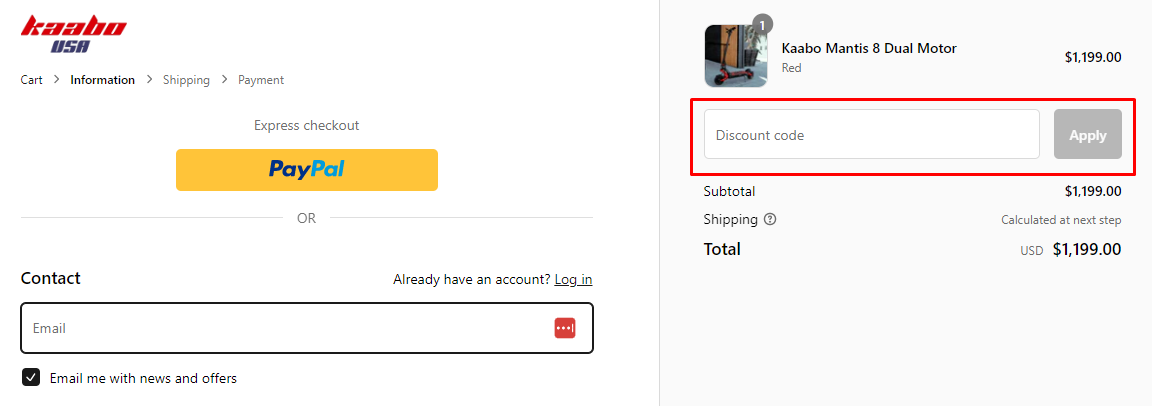 How do I use my Kaabo USA discount code?