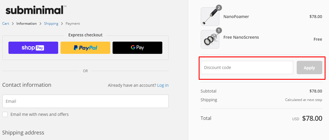 How do I use my Subminimal discount code?