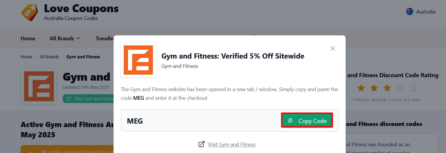 Where to copy your code is on the Gym and Fitness page on Love Coupons