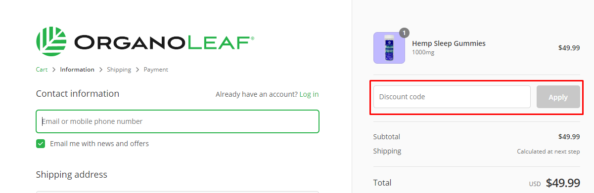 How do I use my OrganoLeaf discount code?