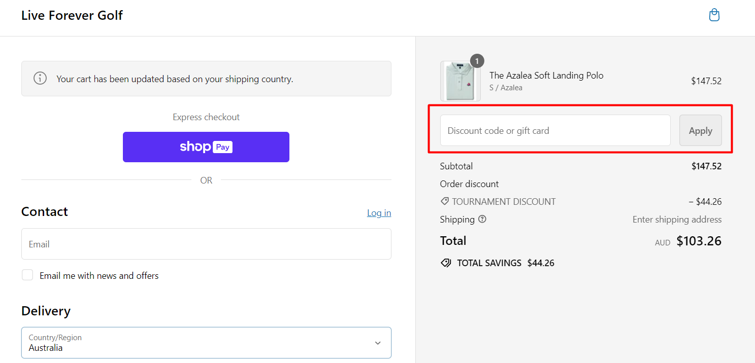 How do I use my Live Forever Golf coupon code?
