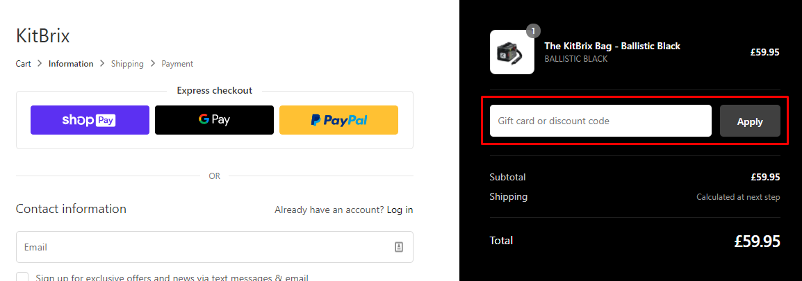 How do I use my Kitbrix discount code?
