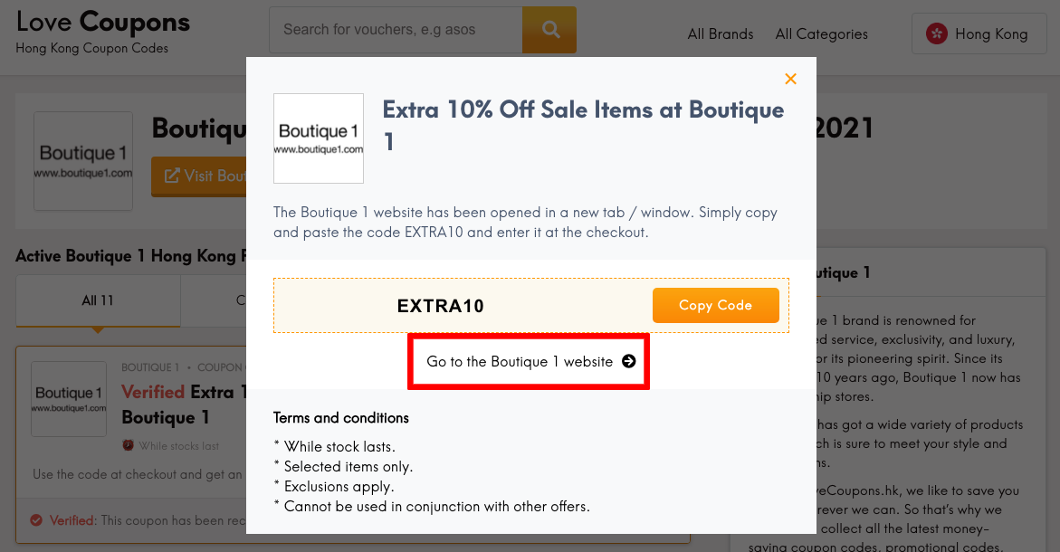 Boutique 1 HK Get Coupon