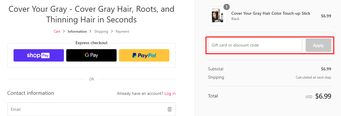 How do I use my Cover Your Gray discount code?