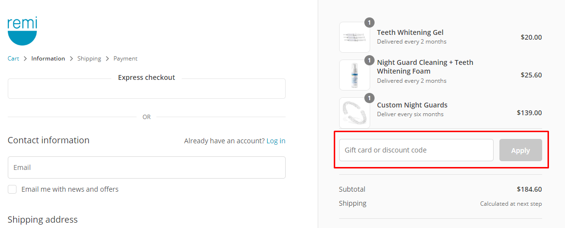 How do I use my Remi discount code?