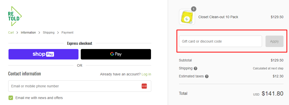 How do I use my Retold Recycling discount code?