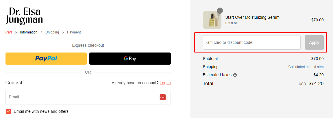 How do I use my Dr. Elsa Jungman discount code?