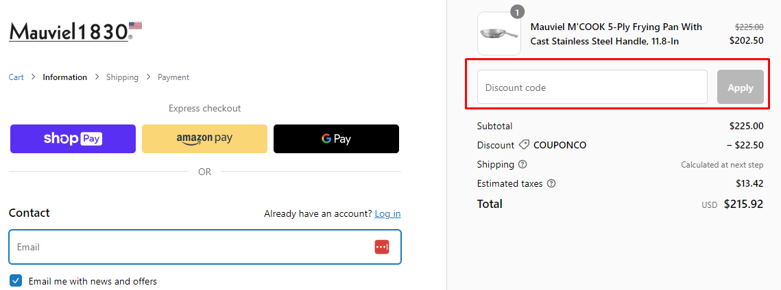 How do I use my Mauviel 1830 discount code?