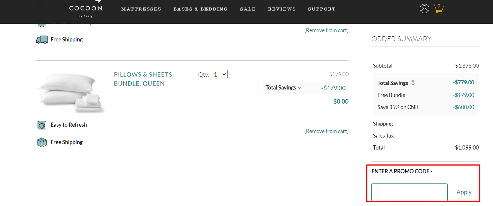 How do I use my Cocoon by Sealy promo code?
