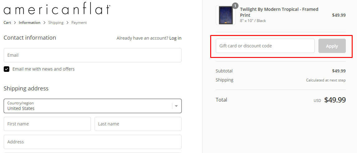 How do I use my Americanflat discount code?