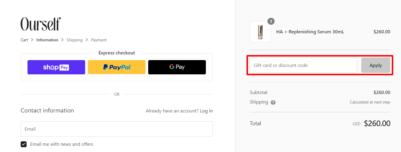 How do I use my Ourself discount code?