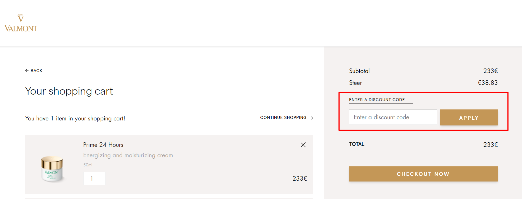 How do I use my Valmont Cosmetics discount code?