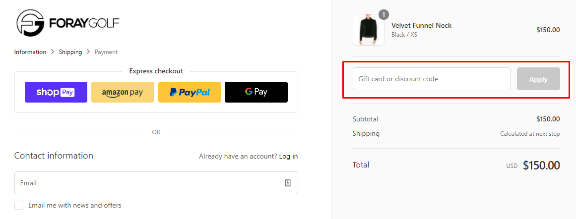 How do I use my FORAY GOLF discount code?