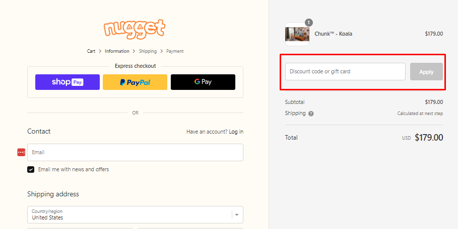 How do I use my Nugget discount code?