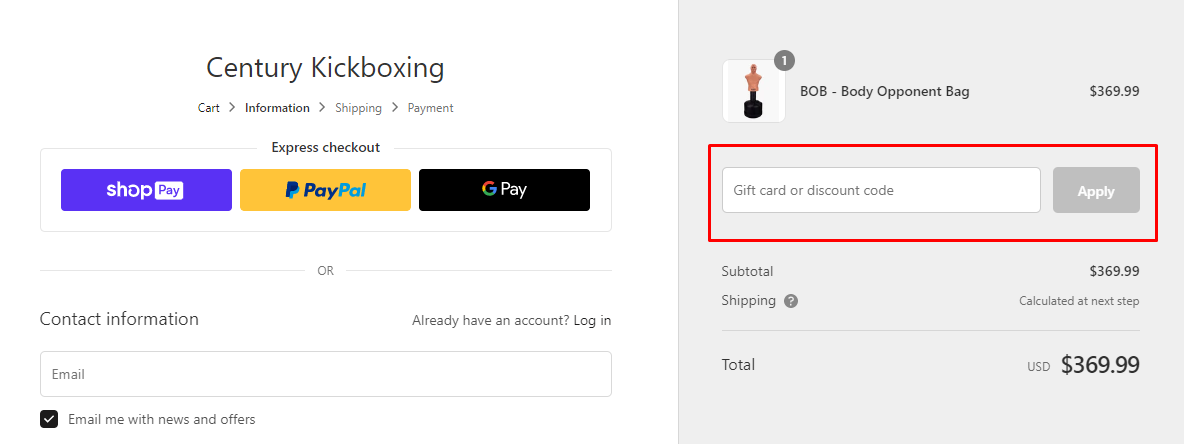 How do I use my Century Kickboxing discount code?