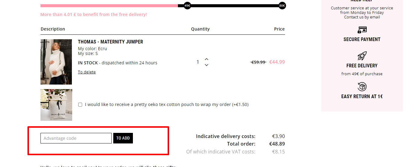 How do I use my Envie de Fraise advantage code?