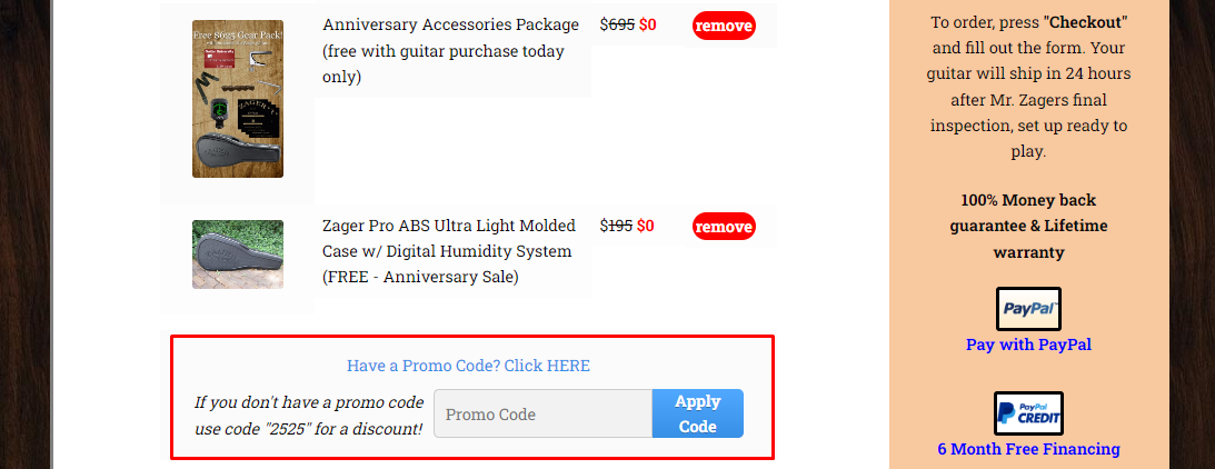 How do I use my Zager Guitar promo code?